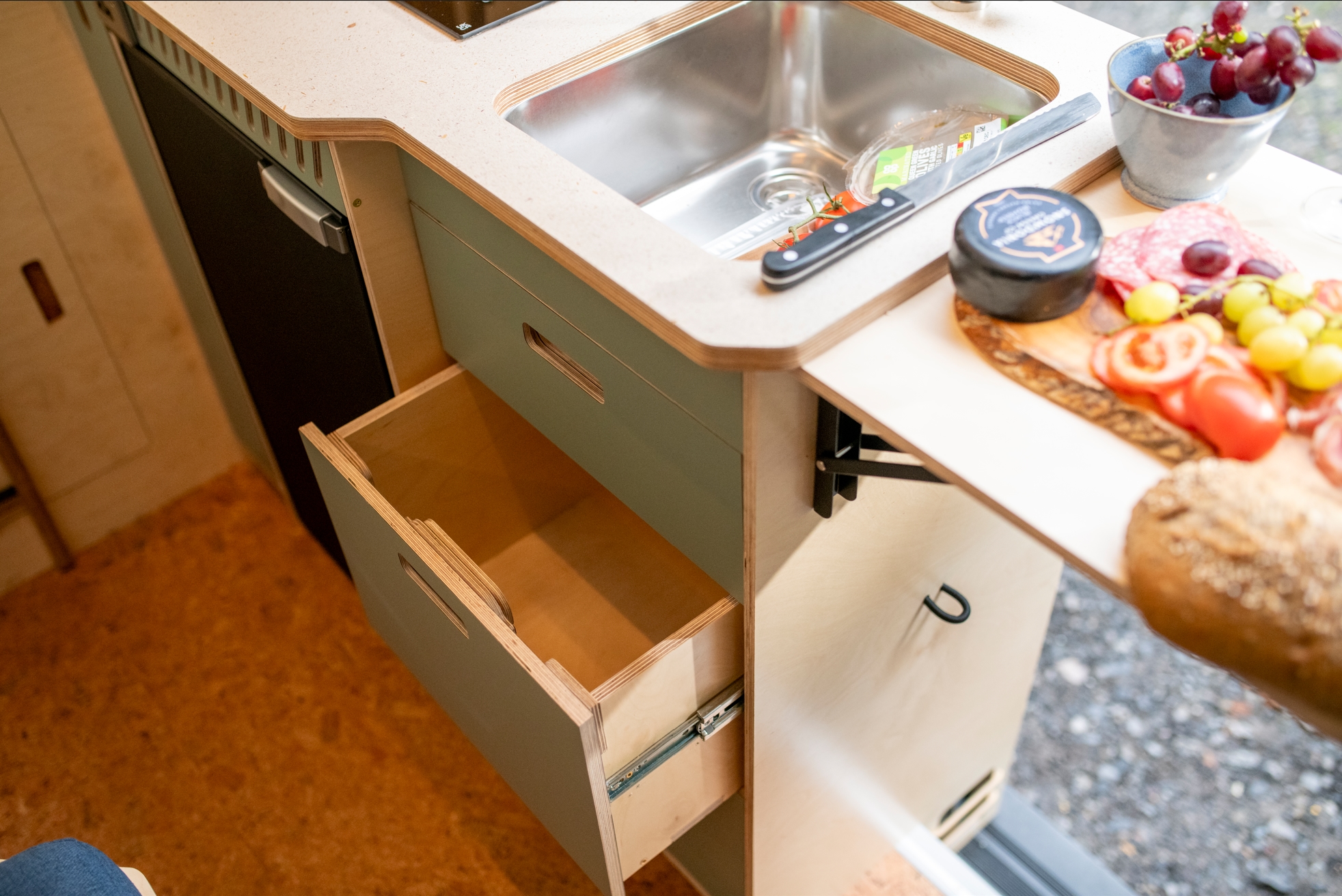 Campervan conversion kitchen area